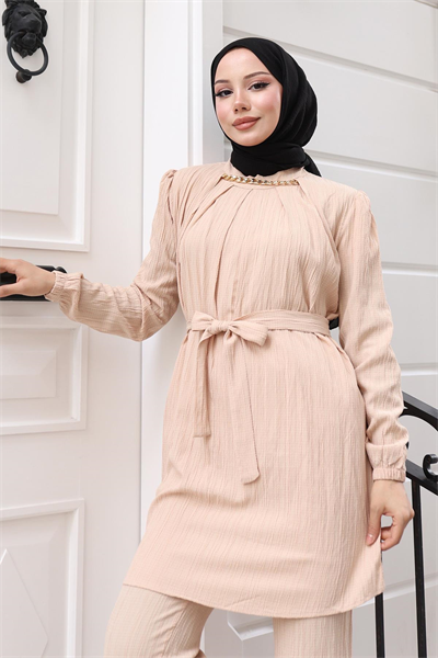 Zincir Detaylı Takım Bej MSV19140