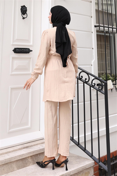 Zincir Detaylı Takım Bej MSV19140