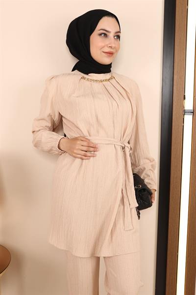 Zincir Detaylı Takım Bej MSW19140-3