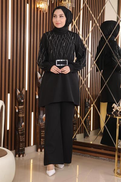 İncili Taş Detaylı Takım Siyah MSW19116