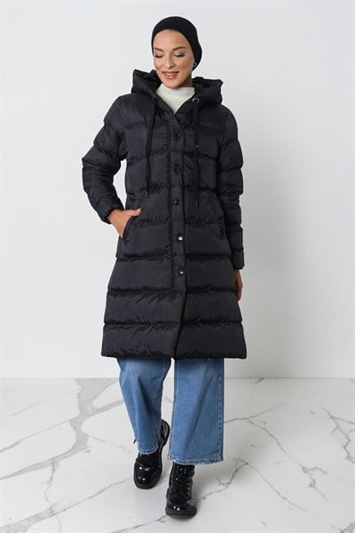 Kapşonlu Şişme Mont Siyah M10361