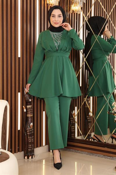 Taş Detaylı Kemerli Takım Zümrüt MSW19122