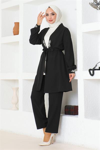 Taş Detaylı Takım Siyah MSW19203