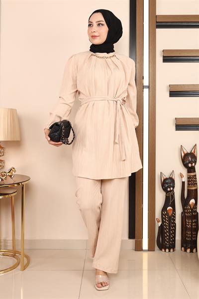 Zincir Detaylı Takım Bej MSW19140