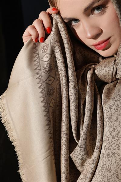 Sarmaşık Bej Kahve Şal