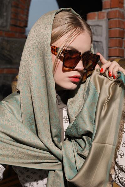 Sarmaşık Camel Turkuaz Şal