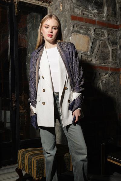 Sarmaşık Lacivert Bej Şal