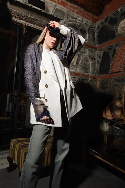 Sarmaşık Lacivert Bej Şal