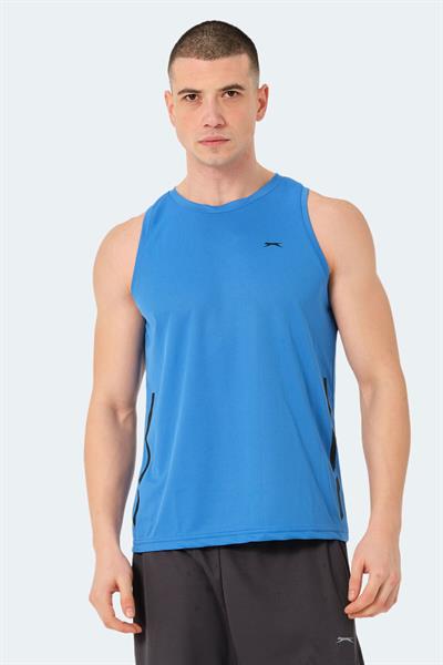 Slazenger RAIS Erkek Kolsuz Saks Mavi Tişört