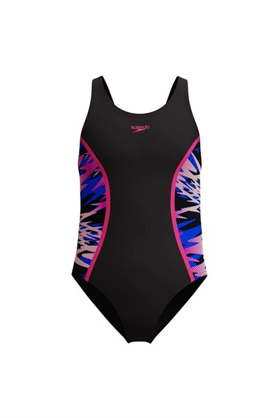 Speedo Girls Hyperboom Splice Muscleback Swimsuit Black/Pink Kız Çocuk Mayosu