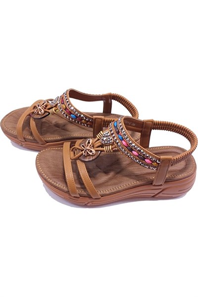 Guja 25Y154-2 CY Camel Kadın Yazlık Deri Sandalet