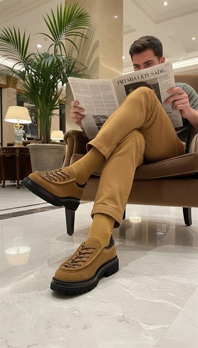 Tetri K642 Ag Hakiki Deri El Yapımı Erkek Vizon Tarçın Süet Casual Ayakkabı