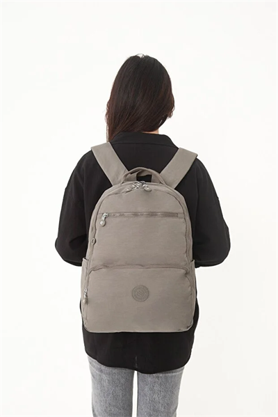 Sanmorris 3060 Unisex Suya Dayanıklı Orta Boy Krinkıl Kumaş Çok Gözlü  Laptop Okul Ve Seyahat Sırt Çantası  HAKİ