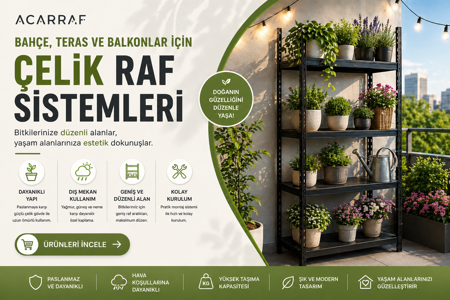Bahçe, Teras ve Balkonlar İçin Çelik Raf Sistemleri