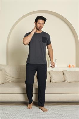 Erkek Pamuk Cepli Füme Pijama Takımı