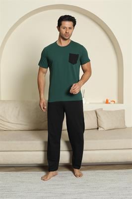 Erkek Pamuk Cepli Yeşil Pijama Takımı