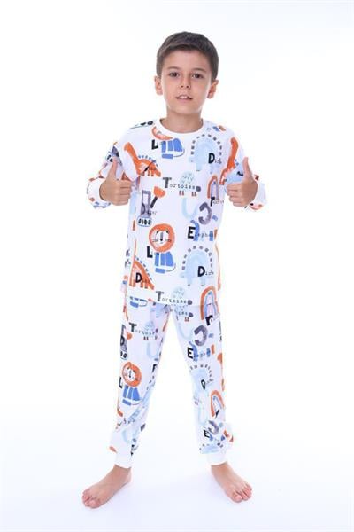 Beyaz Aslan Desenli Mevsimlik Pijama Takımı