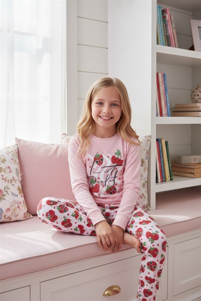 Çilek Desenli Kız Çocuk Mevsimlik Pijama Takımı
