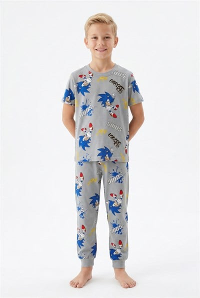 Erkek Çocuk Büyük Boy Sonic DesenYazlık Pijama Takımı