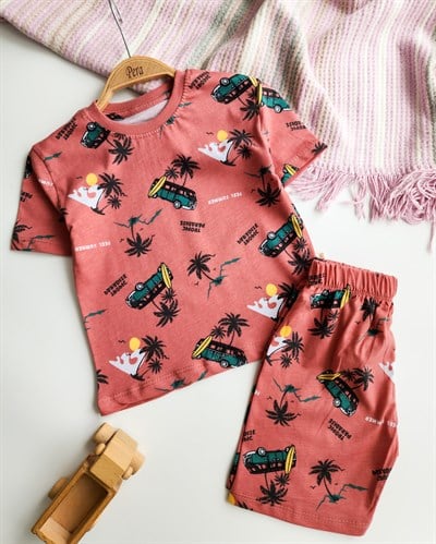 Karavan Desenli Yazlık Şortlu Pijama Takımı