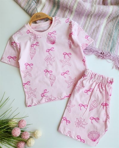 Şortlu Deniz Kabuğu Desenli Pijama Takımı