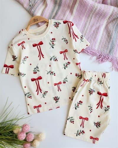 Şortlu Kurdele Desenli Pijama Takımı