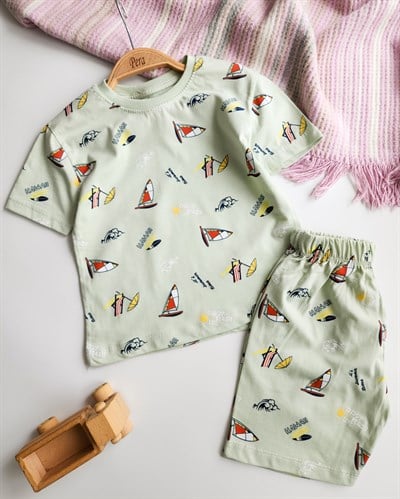Yelken Desenli Yazlık Şortlu Pijama Takımı