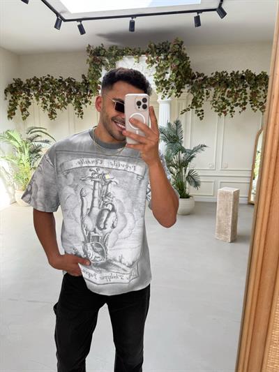 Baskılı Oversize T-Shirt Antrasit