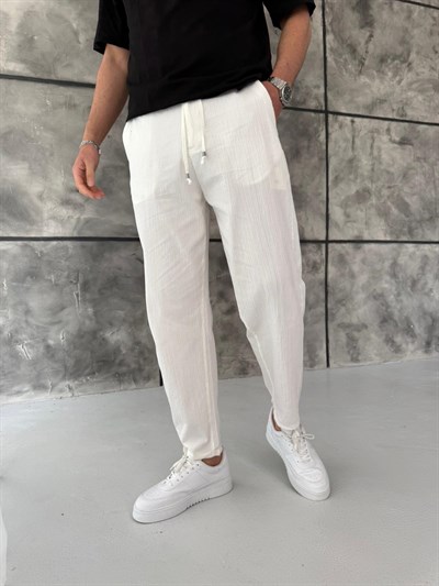 Beyaz Gofre Kumaş Boyfriend Jogger