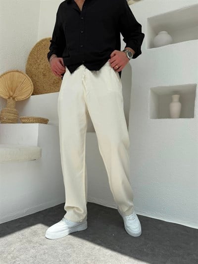 Krem Gabardin Baggy Pantolon
