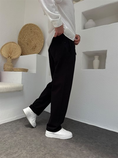 Siyah Gabardin Baggy Pantolon