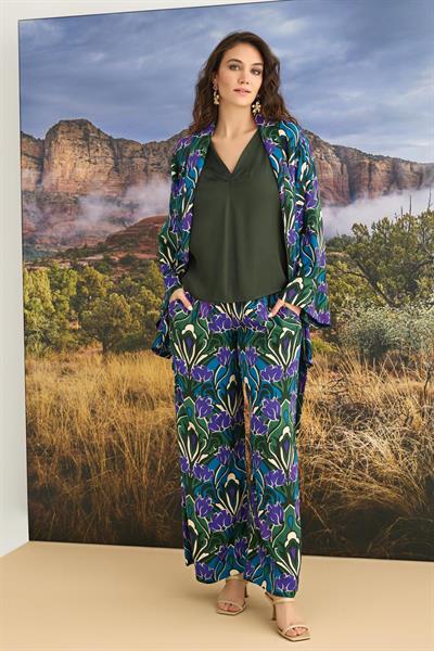 Çiçek Desenli 3lü Saten Pijama Takımı