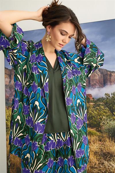 Çiçek Desenli 3lü Saten Pijama Takımı