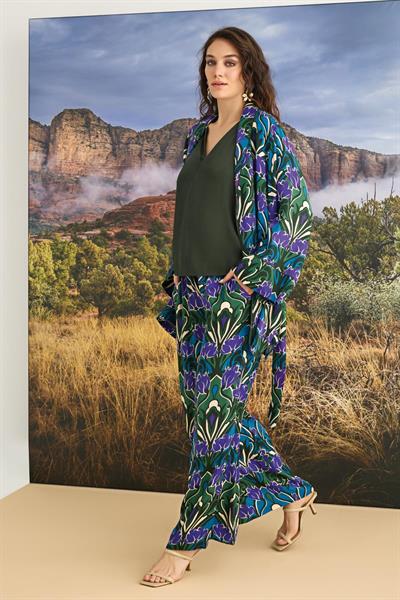 Çiçek Desenli 3lü Saten Pijama Takımı