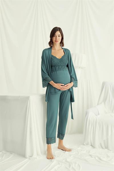 Dantelli Hamile Lohusa 3lü Pijama Takımı