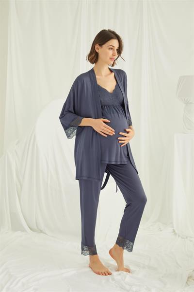 Dantelli Hamile Lohusa 3lü Pijama Takımı