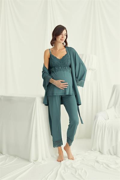 Dantelli Hamile Lohusa 3lü Pijama Takımı