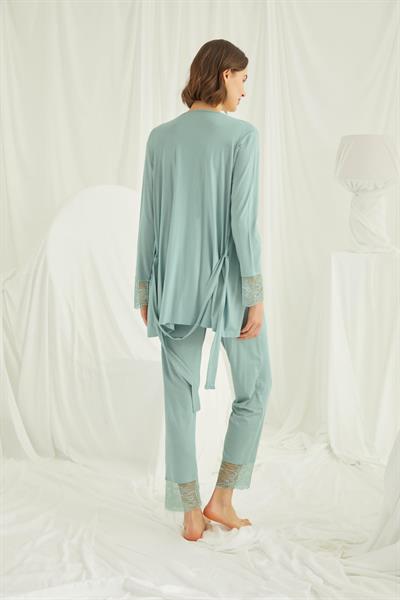 Dantelli Önü Düğmeli Hamile Lohusa 3lü Pijama Takımı