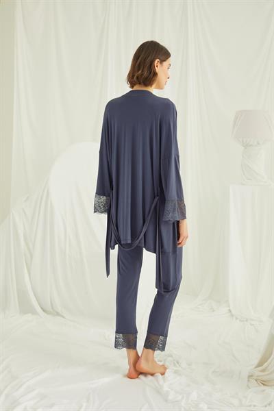 Dantelli Önü Düğmeli Hamile Lohusa 3lü Pijama Takımı