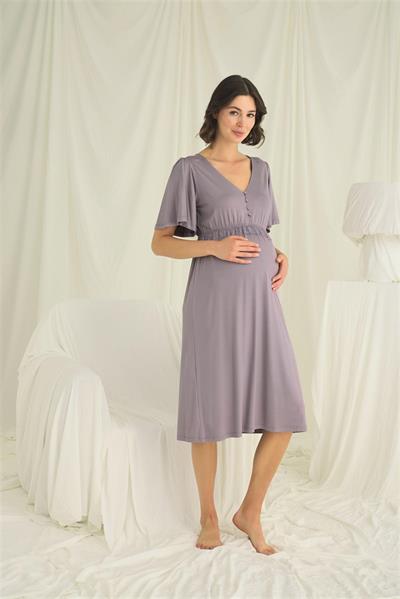 Dantelli Önü Düğmeli Hamile Lohusa Gecelik