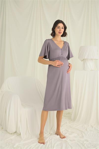 Dantelli Önü Düğmeli Hamile Lohusa Gecelik