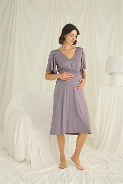 Dantelli Önü Düğmeli Hamile Lohusa Gecelik
