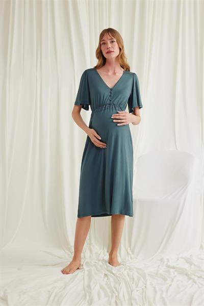 Dantelli Önü Düğmeli Hamile Lohusa Gecelik