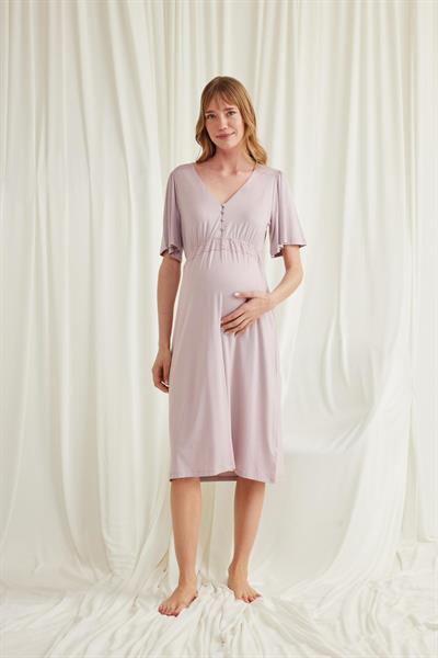 Dantelli Önü Düğmeli Hamile Lohusa Gecelik