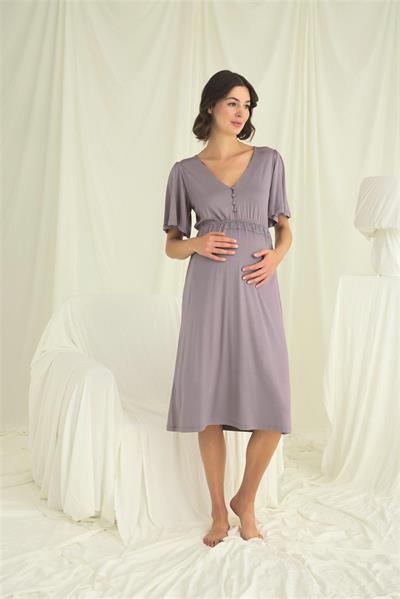 Dantelli Önü Düğmeli Hamile Lohusa Gecelik