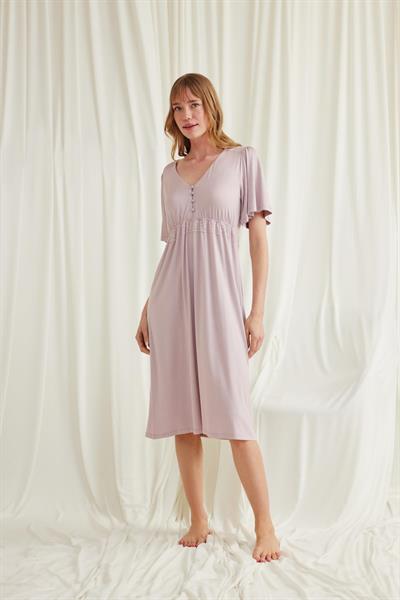 Dantelli Önü Düğmeli Hamile Lohusa Gecelik