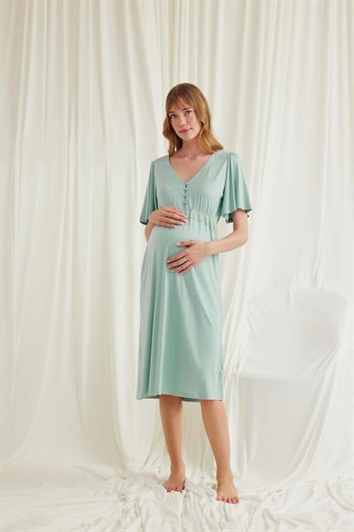 Dantelli Önü Düğmeli Hamile Lohusa Gecelik