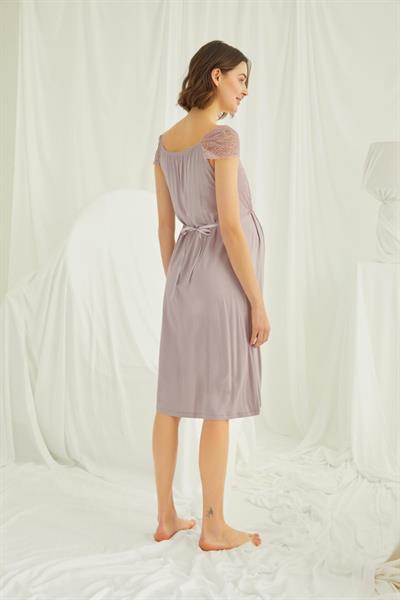 Dantelli Önü Düğmeli Hamile Lohusa Gecelik