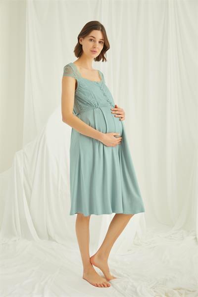 Dantelli Önü Düğmeli Hamile Lohusa Sabahlık Takımı