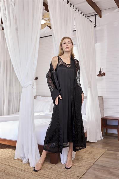 Dantelli ve Dekolteli Saten Sabahlık Takımı